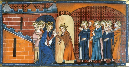 Arthur I of Brittany and King Philip II of France, Les Grandes Chroniques de France, (Royal MS 16 G VI, f.361v)